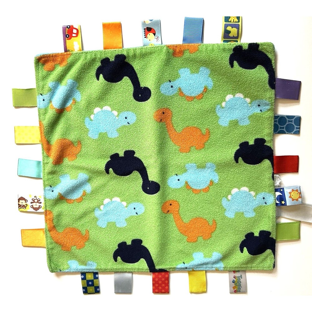Taggies Dinosaur Lovey Security Print Green Blue Orange Tag Flat 12"